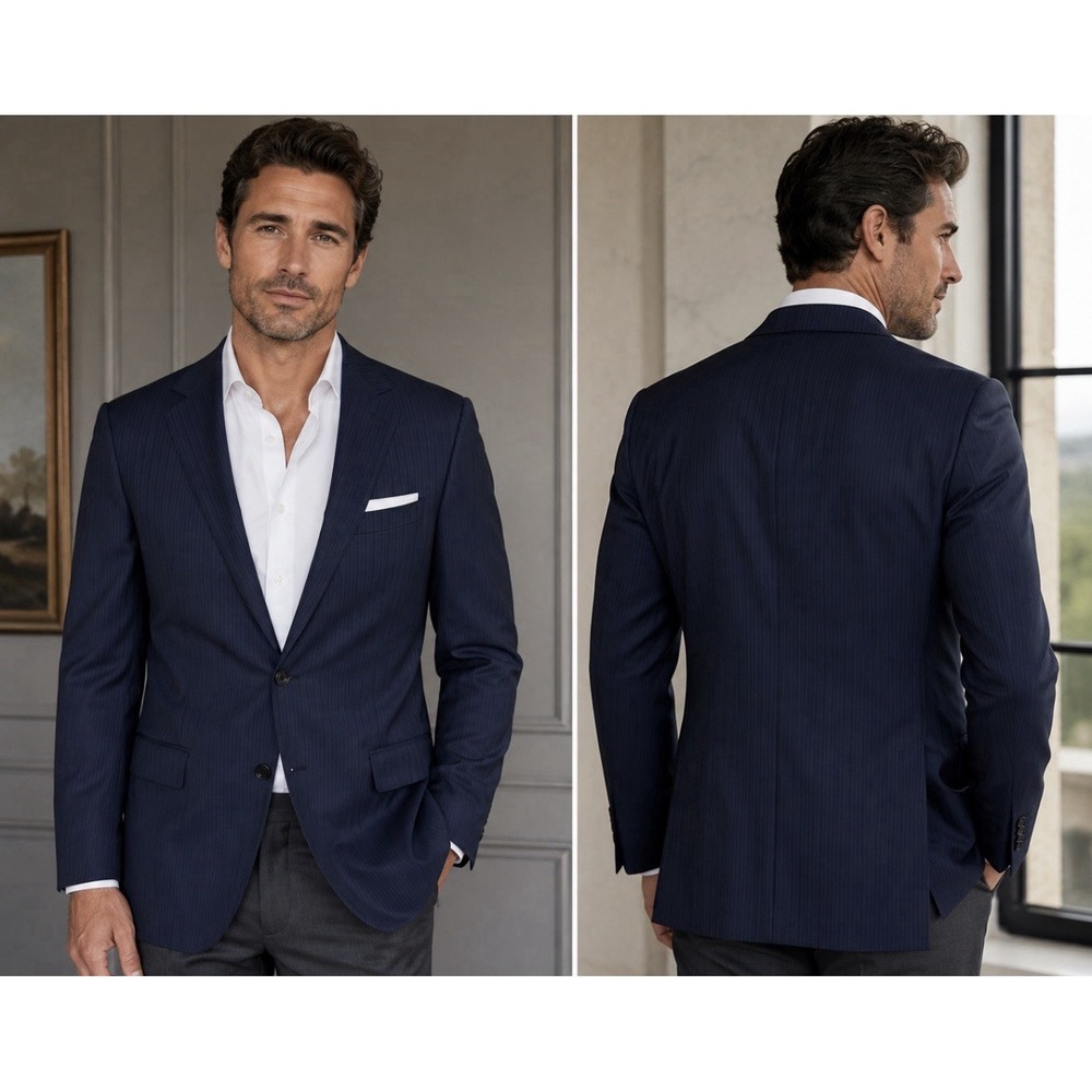 Mattarazi Uomo Men's 36R Suit Jacket Supertina Australian Wool Navy Pinstripe